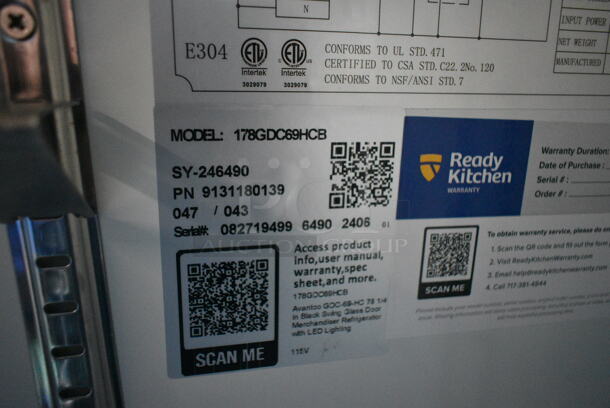 BRAND NEW SCRATCH AND DENT! 2024 Avantco 178GDC69HCB 78 1/4" Black Customizable Swing Glass Door Merchandiser Refrigerator with LED Lighting. See Pictures for Broken Glass. 115 Volts, 1 Phase. Tested and Working! - Image 8 of 8