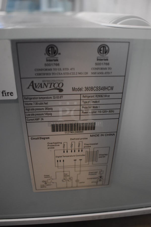 BRAND NEW SCRATCH AND DENT! Avantco 360BCSS48HCW Metal Commercial Floor Style Refrigerated Display Case Merchandiser. 115 Volts, 1 Phase. 48x23x27. Tested and Working! - Image 9 of 11
