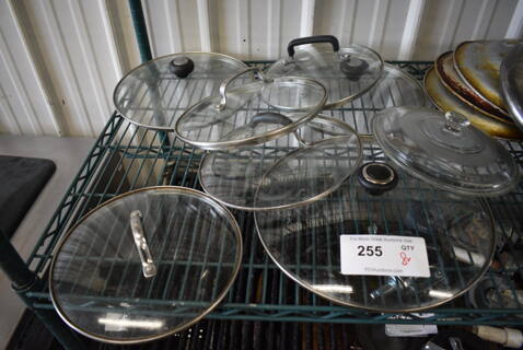 8 Various Round Glass Lids. Includes 10x10x2. 8 Times Your Bid!