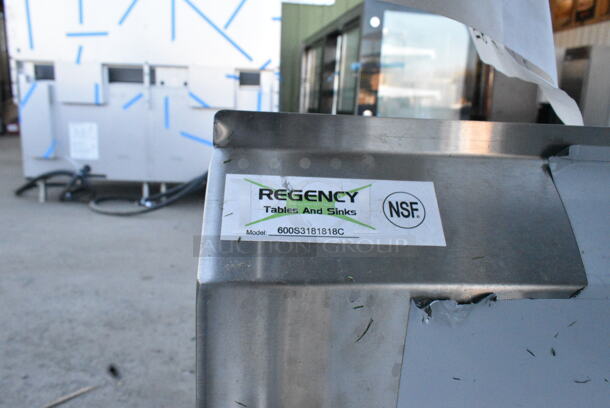 BRAND NEW SCRATCH AND DENT! Regency 600S3181818C Stainless Steel Commercial 3 Bay L Shaped Sink w/ Dual Drain Board. No Legs. Bays 18x18x14. Drain Boards 16x19.5 - Image 6 of 6