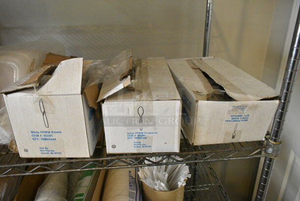 Chrome Finish 5 Tier Wire Shelving Unit w/ Contents Including Cups, Plasticware. BUYER MUST DISMANTLE. PCI CANNOT DISMANTLE FOR SHIPPING. PLEASE CONSIDER FREIGHT CHARGES. (secondary dining room) - Image 11 of 12