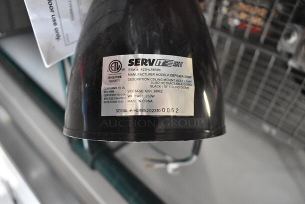 3 BRAND NEW SCRATCH AND DENT! ServIt 423HLR85BK Retractable Cord Ceiling Mount Heat Lamp with Modern Black Finish Round Dome Shade. 120 Volts, 1 Phase. 3 Times Your Bid! - Image 6 of 6