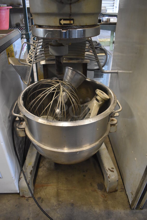 Globe SP30 Metal Commercial Floor Style 30 Quart Planetary Dough Mixer w/ Stainless Steel Mixing Bowl, Partial Bowl Guard, Paddle, Balloon Whisk and Dough Hook Attachments. 115 Volts, 1 Phase. 23x24x50. Tested and Does Not Power On - Image 6 of 7