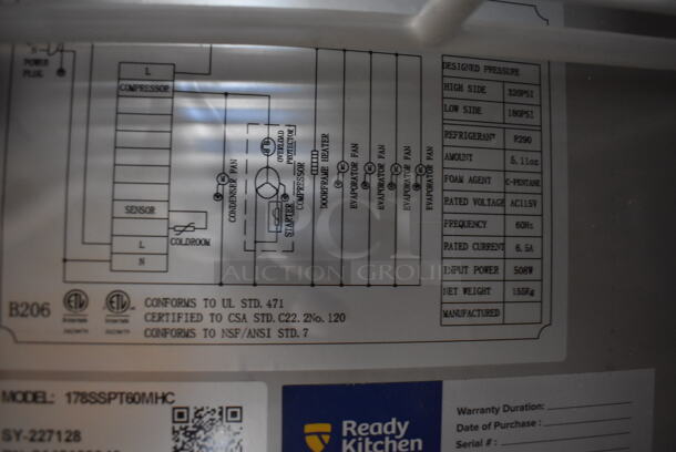 BRAND NEW SCRATCH AND DENT! Avantco 178SSPT60MHC Stainless Steel Commercial Sandwich Salad Prep Table Bain Marie Mega Top on Commercial Casters. 115 Volts, 1 Phase. Tested and Working! - Image 7 of 8