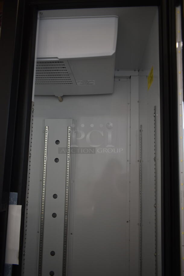BRAND NEW SCRATCH AND DENT! Beverage Air MT34-1 ENERGY STAR Metal Commercial 2 Door Reach In Cooler Merchandiser w/ Poly Coated Racks. See Pictures for Glass Damage on Left Door. 115 Volts, 1 Phase. Tested and Working! - Image 10 of 11