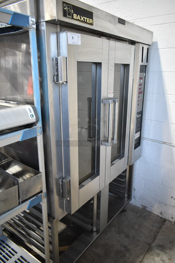 Baxter Stainless Steel Commercial Natural Gas Powered Mini Rotating Rack Oven w/ Lower Double Pan Rack on Commercial Casters.  - Image 4 of 7