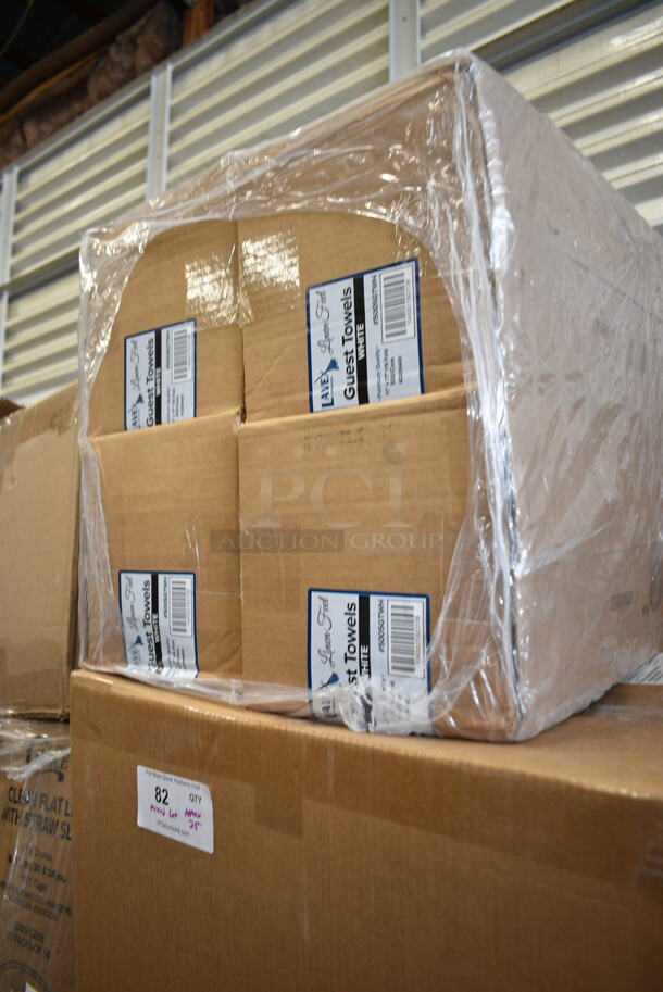 PALLET LOT of 25 BRAND NEW Boxes Including 130HCUTFWR Visions Individually Wrapped White Heavy Weight Plastic Fork - 1000/Case, 394365XL Noble X Large Gloves, Choice 3000 Ft Cling Film, 4 Box Lavex Guest Towels, 129MCR32B Choice 32 oz. Black Round Microwavable Heavy Weight Container with Lid 7 1/4" - 150/Case, 395TO901 Choice Eco Take Out Boxes, 2 Box 500LFLAT Choice Clear Flat Lid with Straw Slot - 9, 12, 16, 20, and 24 oz. - 1000/Case, 130TRAY16 Visions Black PET Plastic 16" Thermoform Catering / Deli Tray - 25/Case, 760IC06W Choice 6 oz. White Paper Frozen Yogurt / Food Cup - 1000/Case. 25 Times Your Bid! - Image 8 of 12