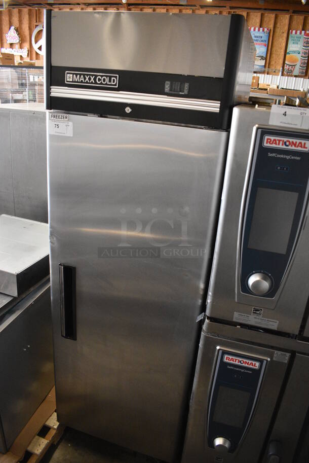 BRAND NEW SCRATCH AND DENT! 2020 Maxx Cold Model MXCF-23FDHC Stainless Steel Commercial Single Door Reach In Freezer w/ Poly Coated Racks on Commercial Casters. 115 Volts, 1 Phase. 27x30x83. Tested and Powers On But Temps at 42 Degrees - Image 2 of 5