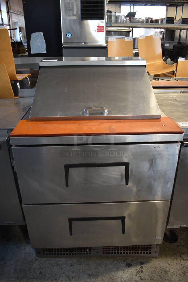 2012 True Model TFP-32-12M-D-2 Stainless Steel Commercial Sandwich Salad Prep Table Bain Marie Mega Top w/ 2 Drawers and Cutting Board on Commercial Casters. 115 Volts, 1 Phase. 32x31.5x46.5. Tested and Working!