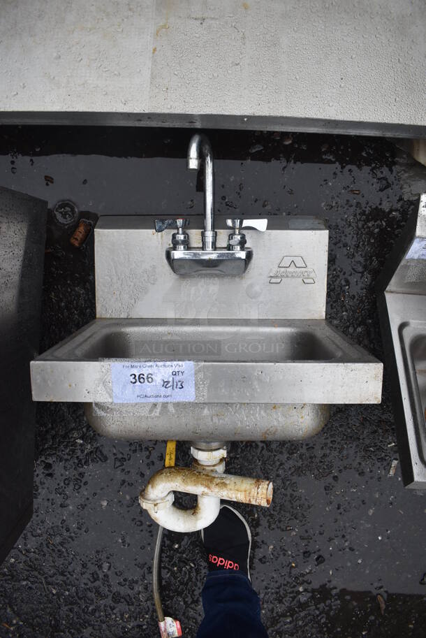 Adcraft Stainless Steel Commercial Single Bay Wall Mount Sink w/ Faucet and Handles. 17x16x27