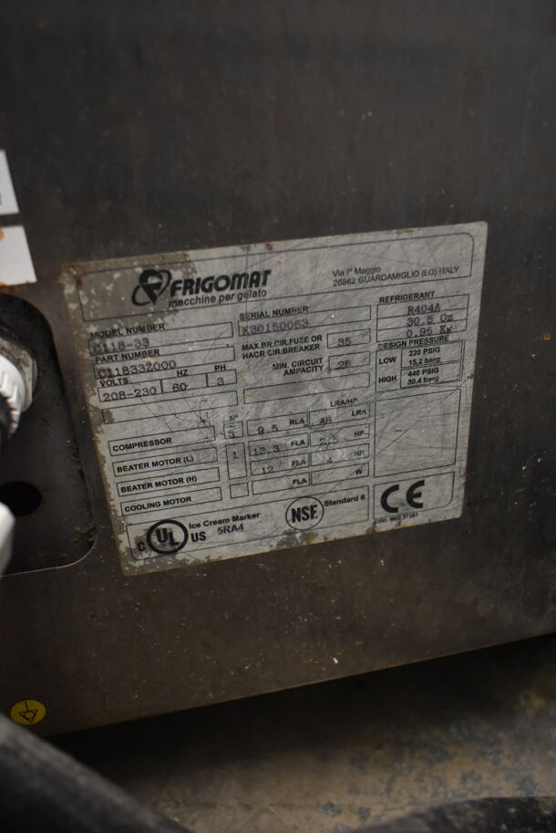 Taylor C118-33 Stainless Steel Commercial Floor Style Water Cooled Batch Freezer on Commercial Casters. 208-230 Volts, 3 Phase.  - Image 7 of 7