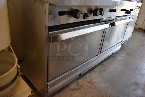Garland SunFire Stainless Steel Commercial Natural Gas Powered 10 Burner Range w/ 2 Ovens, Over Shelf and Back Splash 59x34x56 - Image 8 of 11