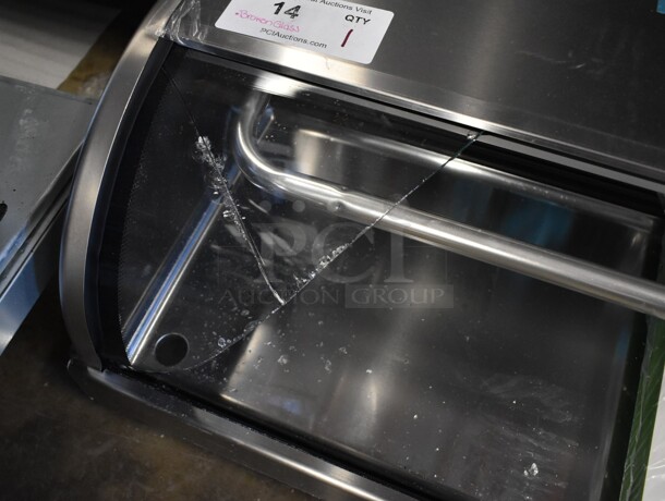 BRAND NEW SCRATCH AND DENT! 2024 Hoshizaki HNC-180BA-R-SLH Stainless Steel Commercial Countertop Curved Glass Refrigerated Sushi Display Case. See Picture for Crack in Glass. 115 Volts, 1 Phase. Tested and Working! - Image 5 of 9
