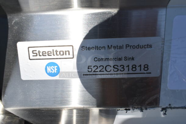 BRAND NEW SCRATCH AND DENT! Steelton 522CS31818 Stainless Steel 3 Bay Sink. No Legs. Bays 18x18x12 - Image 4 of 5