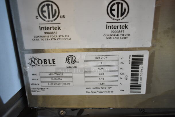 BRAND NEW SCRATCH AND DENT! 2023 Noble 495HTGW22 Stainless Steel Commercial Undercounter Glass Washer. 208-240 Volts, 1 Phase.  - Image 7 of 7