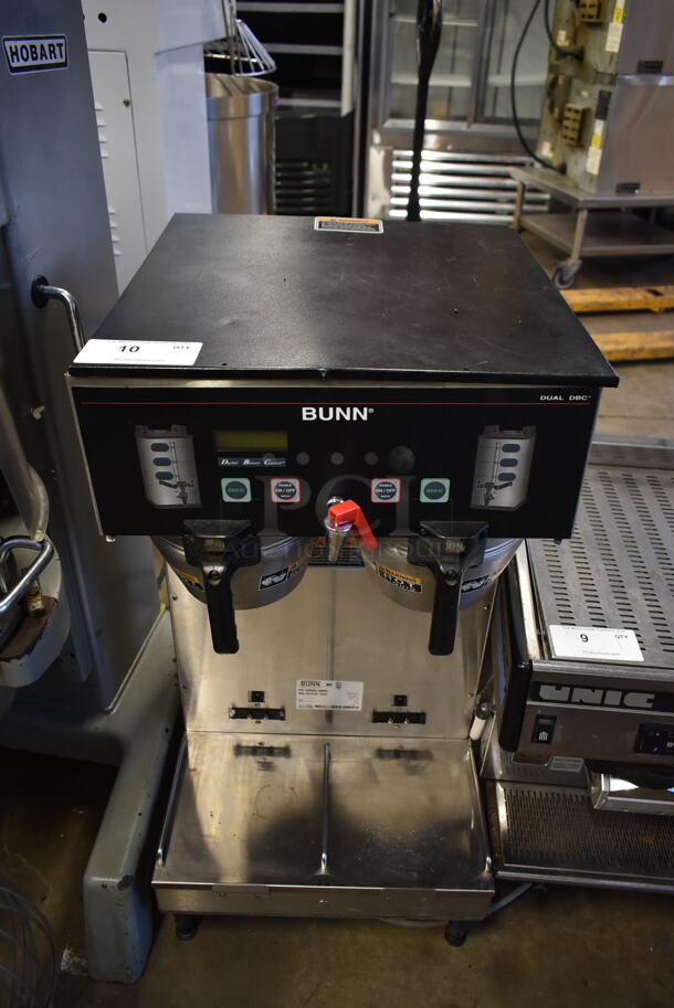 2013 Bunn DUAL SH DBC Stainless Steel Commercial Countertop Double Coffee Machine w/ Hot Water Dispenser and 2 Metal Brew Baskets. 120/208-240 Volts, 1 Phase. 