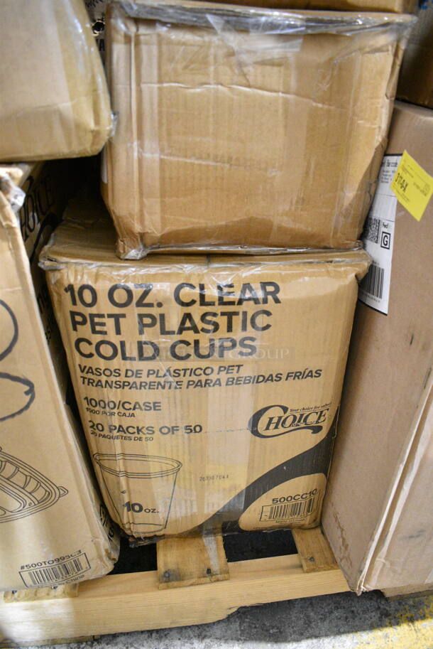 PALLET LOT of 26 BRAND NEW Boxes Including 3 Box 795PLAKFT4 EcoChoice Kraft PLA Lined Compostable #4 Take-Out Container 7 3/4" x 5 1/2" x 3 1/2" - 160/Case, ChoiceHD 32 oz. Microwavable Translucent Plastic Deli Container and Lid Combo Pack - 240/Case, Choice 2 oz Portion Cups, Dart 9CPWC Concorde 9" 3 Compartment White Non-Laminated Round Foam Plate - 500/Case, 500CC10 Choice Clear Pet Plastic Cold Cup, Corrugated White 10" Circles, Solo 626NSL Prima PET Plastic Cold Cup Strawless Lid - 1000/Case, 2 Box Dart B24SB PresentaBowls Pro 24 oz. Black Square Plastic Bowl - 252/Case, Dart 20J16 20 oz. White Customizable Foam Cup - 500/Case, Choice Blue Nylon Hairnet Cap, 128HD16BULK ChoiceHD 16 oz. Microwavable Translucent Plastic Deli Container - 480/Case, 2 Box 130HSSBK1M Visions Black Heavy Weight Plastic Soup Spoon - Case of 1000, 2 Box Visions 17" x 17" White Pre-Rolled Linen-Feel Napkin and Black Heavy Weight Plastic Cutlery Set - 100/Case, Dart 85HT3R 8" x 8" x 3" White Foam Three-Compartment Square Take Out Container with Perforated Hinged Lid - 200/Case. 26 Times Your Bid! - Image 8 of 12