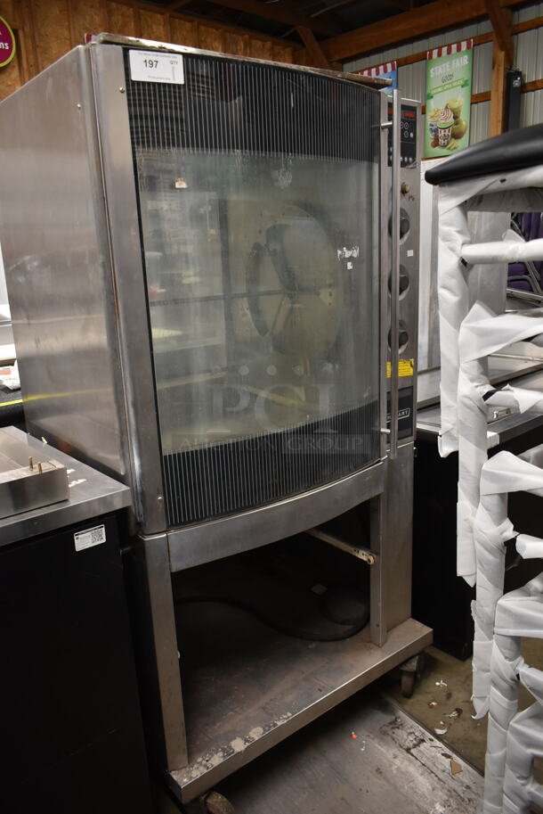 Hobart HR7 Stainless Steel Commercial Rotisserie Oven w/ Under Shelf on Commercial Casters. 208 Volts, 1/3 Phase. 