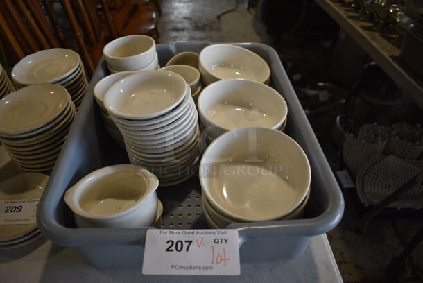 ALL ONE MONEY! Lot of White Ceramic Bowls in Gray Poly Bus Bin!