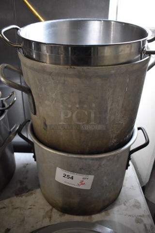 3 Metal Stock Pots. 14x11.5x8, 15x12x10, 15x13x10. 3 Times Your Bid!