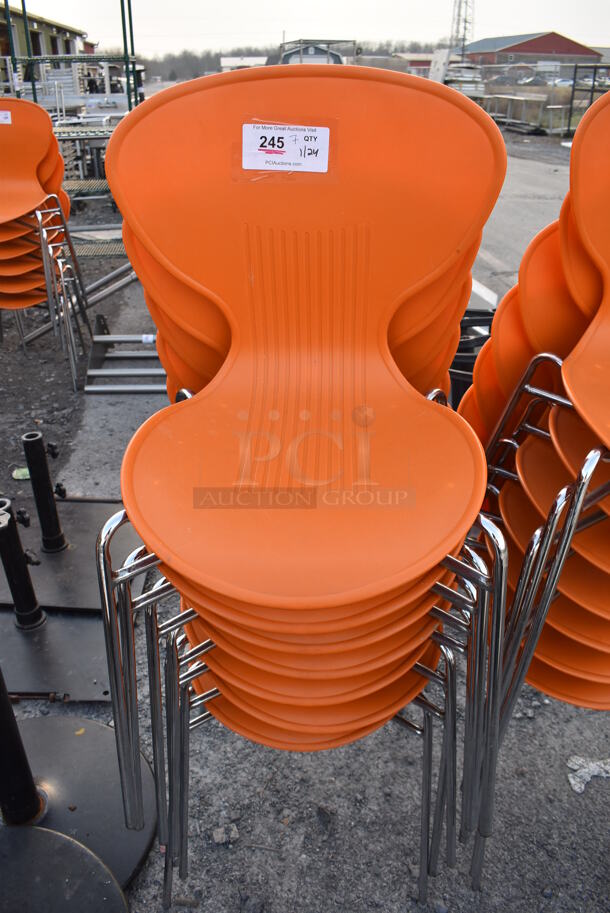 7 Dining Chairs w/ Orange Seat on Metal Legs. 20x20x32. 7 Times Your Bid! - Image 1 of 3