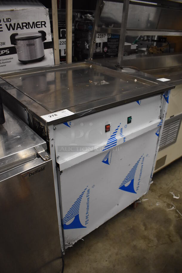 Stainless Steel Commercial Portable Rolled Ice Cream Frost Top Station on Commercial Casters. 28.5x28.5x35. Tested and Powers On But Does Not Get Cold - Image 4 of 4