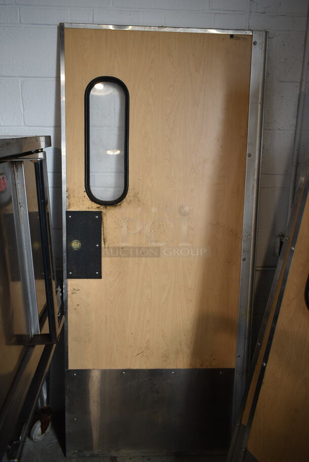 3 Various Sized Eliason Wood Patterned Swinging Kitchen Doors. 17.5x2x78.5, 35x2.5x78.5. 2 w/ Hardware. 3 Times Your Bid! - Image 7 of 9