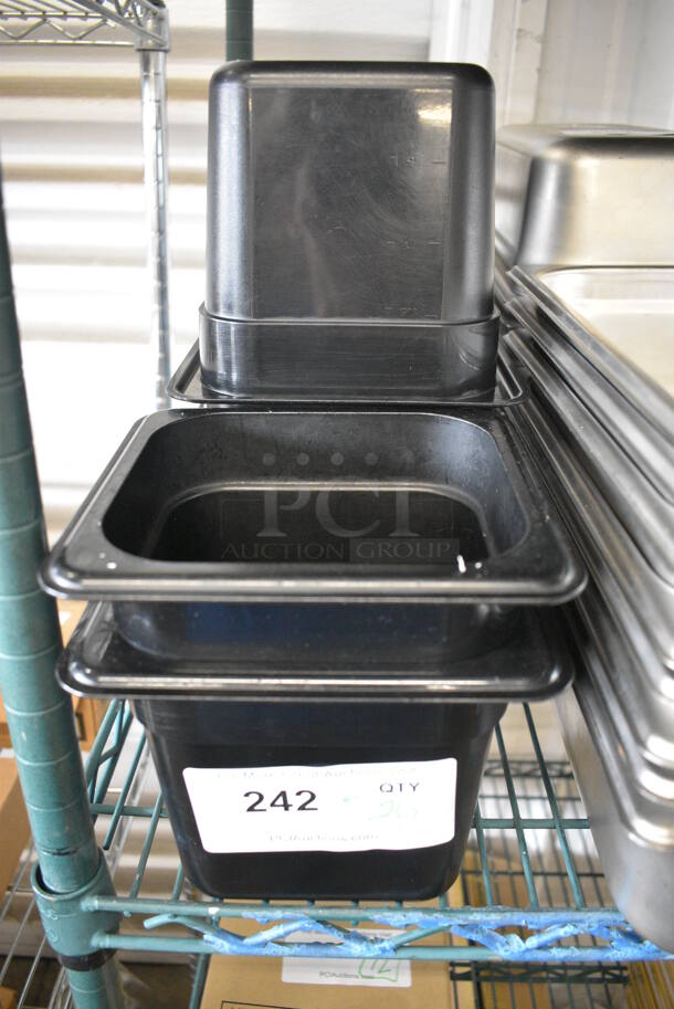 ALL ONE MONEY! Lot of 20 Cambro Black Poly 1/6 Size Drop In Bins! 1/6x6