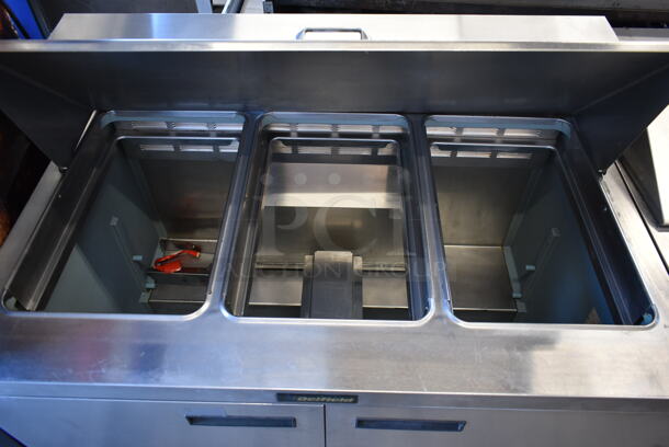 Delfield Stainless Steel Commercial Sandwich Salad Prep Table Bain Marie Mega Top on Commercial Casters. 115 Volts, 1 Phase. Tested and Powers On But Does Not Get Cold  - Image 4 of 9