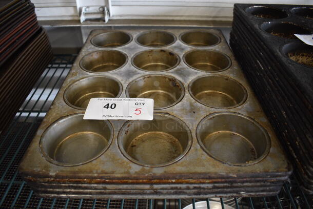 5 Metal 12 Cup Muffin Baking Pans. 13x17.5x1.5. 5 Times Your Bid! - Image 1 of 3