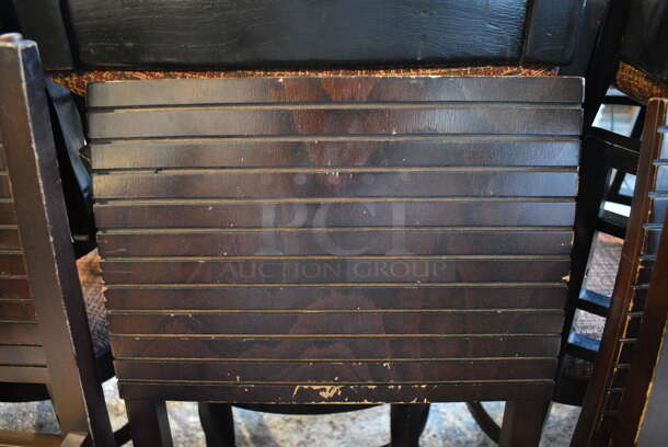 4 Wooden Dining Chairs w/ Brown and Blue Patterned Seat Cushion. 18x18x35. 4 Times Your Bid! - Image 5 of 5