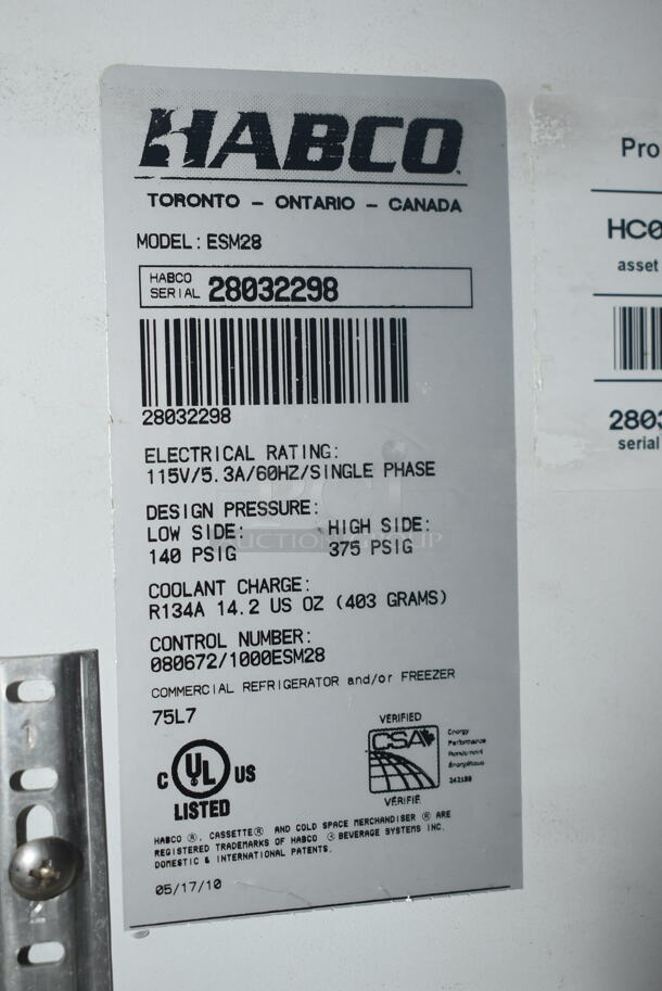 Habco ESM28 Metal Commercial Single Door Reach In Cooler Merchandiser w/ Poly Coated Racks. 115 Volts, 1 Phase. Tested and Powers On But Does Not Get Cold
 - Image 7 of 7
