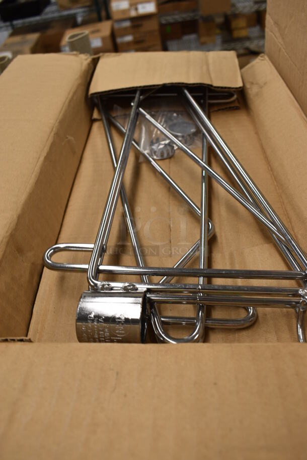 ALL ONE MONEY! Lot of 6 BRAND NEW IN BOX! Chrome Finish Post Mount Brackets. 7.5x16.5x2 - Image 1 of 3
