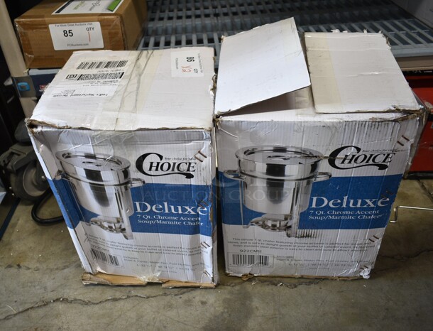 2 BRAND NEW SCRATCH AND DENT! Choice 922CM11 Deluxe 7 Qt. Chrome Accent Marmite Soup Chafer. 2 Times Your Bid!  - Image 2 of 6
