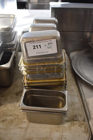 ALL ONE MONEY! Lot of 62 Stainless Steel 1/9 Size Drop In Bins. 1/9x4