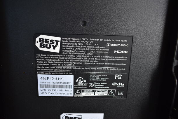 Toshiba 49LF421U19 49" Television. Buyer Must Pick Up - We Will Not Ship This Item. Tested and Working! - Image 6 of 9