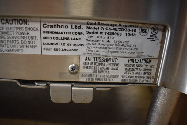 2018 Crathco CS-4E/2D/3D-16 Stainless Steel Commercial Countertop Beverage Dispenser Base. 120 Volts, 1 Phase. 20.5x16x18. Tested and Working! - Image 5 of 6