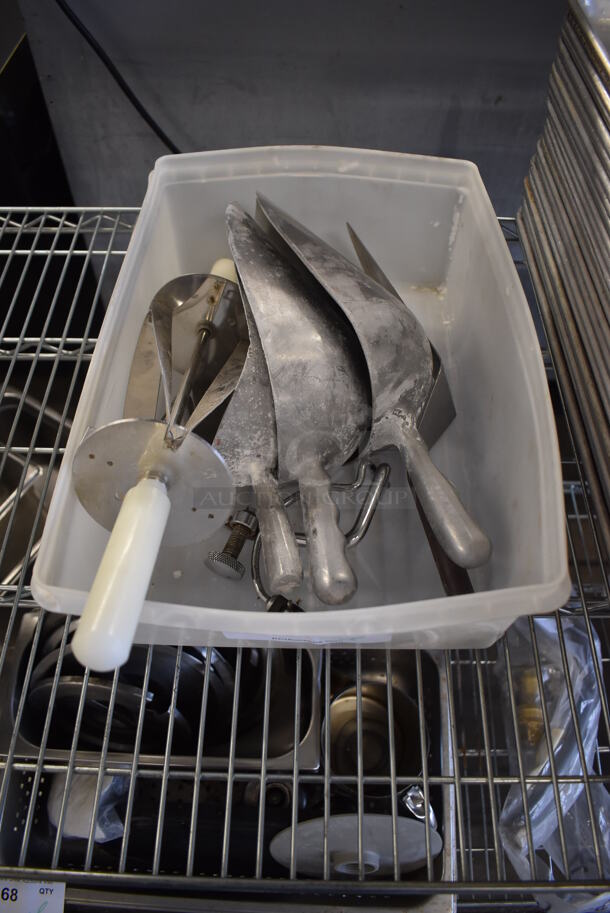 ALL ONE MONEY! Lot of Various Utensils Including Metal Ice Scoopers and Cutting Rolling Pin - Image 1 of 4