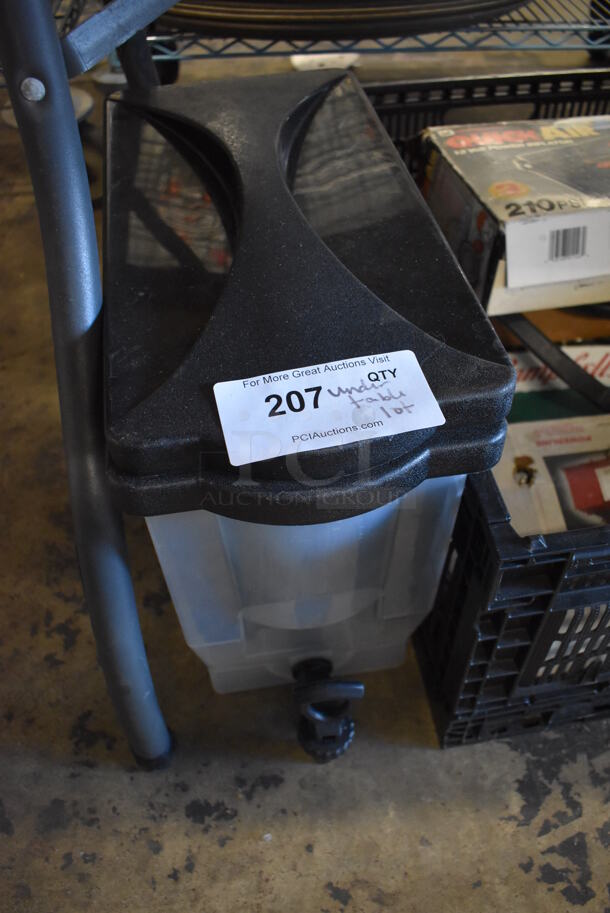 ALL ONE MONEY! Lot of Items Under Table Including Baskets, Mini Battery Isolator, Bungee Cords and Poly Beverage Dispenser - Image 3 of 11