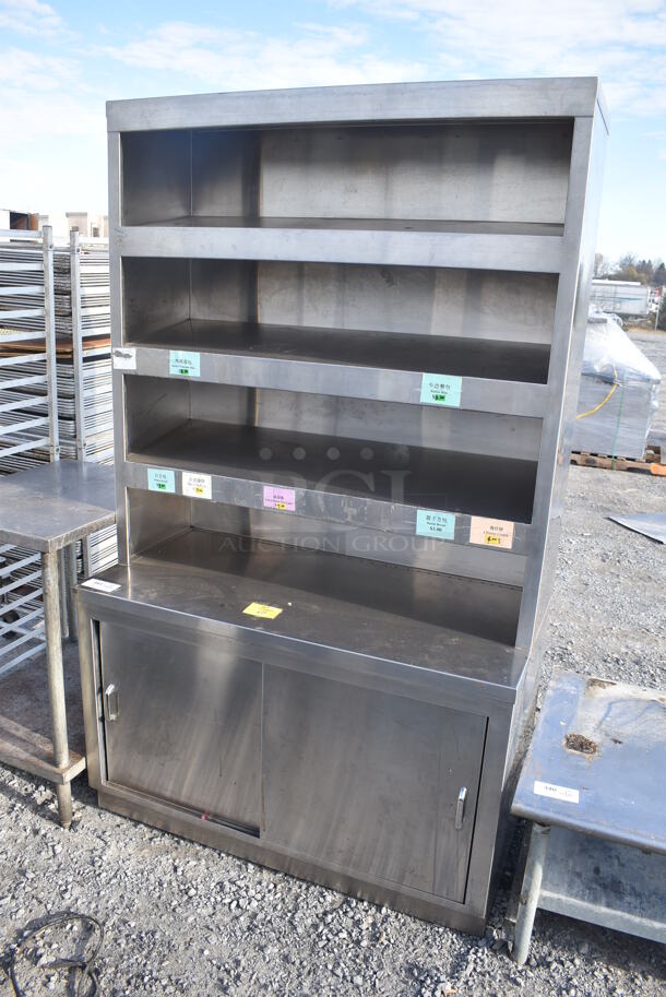 Stainless Steel Commercial Table w. 3 Over Shelves and 2 Doors. 48x25x80 - Image 2 of 5