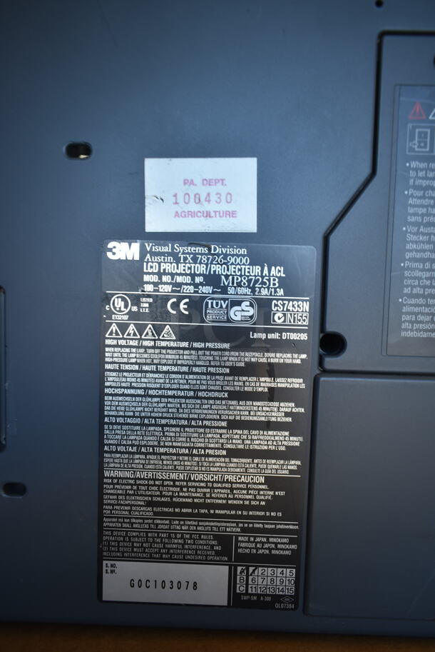 3M MP8725 LCD Projector. 100-120/220-240 Volts, 1 Phase. - Image 6 of 6