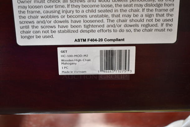 8 BRAND NEW! GET HC-100-MOD-M2 Mahogany Finish Hardwood High Chair . 8 Times Your Bid! - Image 6 of 6