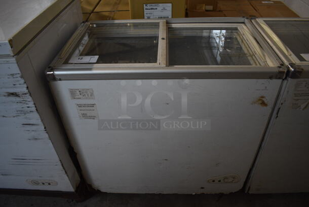 Intertek Model SD/SC-208JY Chest Cooler Merchandiser w/ 2 Sliding Lids on Commercial Casters. 110 Volts, 1 Phase. 33x20x33. Tested and Working! - Image 1 of 8