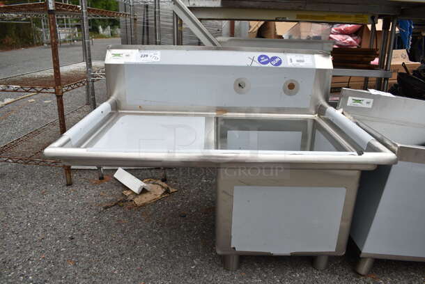 BRAND NEW SCRATCH AND DENT! Regency 600S1162018L 36 1/2" 16 Gauge Stainless Steel One Compartment Commercial Sink with Galvanized Steel Legs and 1 Drainboard - 16" x 20" x 12" Bowl - Image 3 of 9