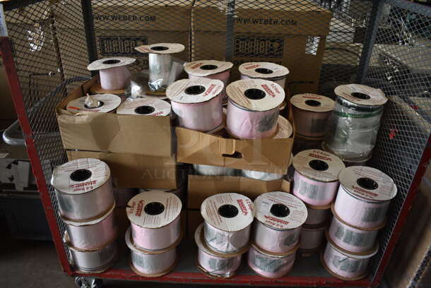 ALL ONE MONEY! Metal Commercial Cart on Commercial Casters w/ 55 Sharp E-Z Bag Rolls. Goes GREAT w/ Lot 24! 70x30x57