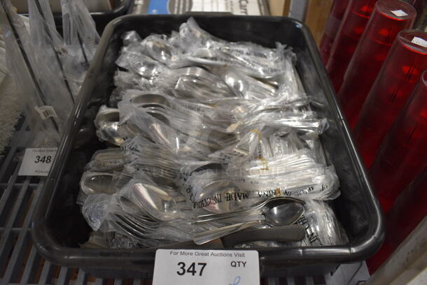 ALL ONE MONEY! Lot of Black Poly Bus Bin of Various BRAND NEW Silverware