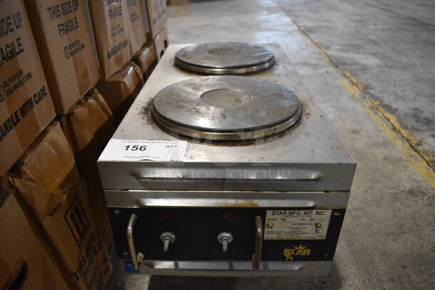 Star Model 502F Stainless Steel Commercial Countertop Electric Powered 2 Burner Hot Plate Range. 208/240 Volts, 1 Phase. 12x24x13