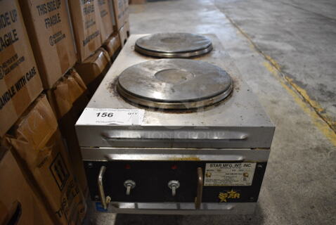 Star Model 502F Stainless Steel Commercial Countertop Electric Powered 2 Burner Hot Plate Range. 208/240 Volts, 1 Phase. 12x24x13