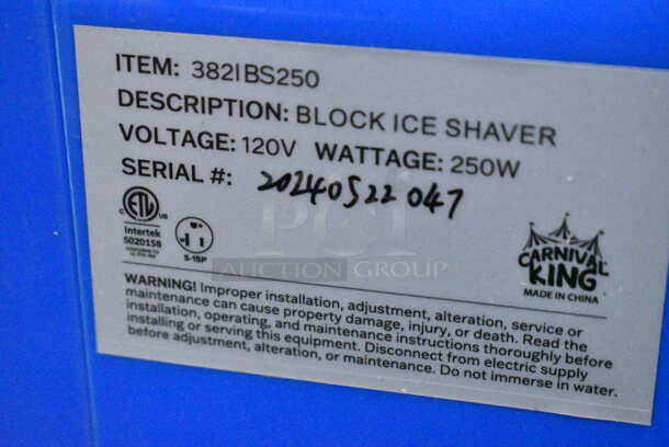 BRAND NEW SCRATCH AND DENT! 2024 Carnival King 382IBS250 Metal Commercial Countertop Block Ice Shaver. 120 Volts, 1 Phase. Tested and Working! - Image 5 of 5