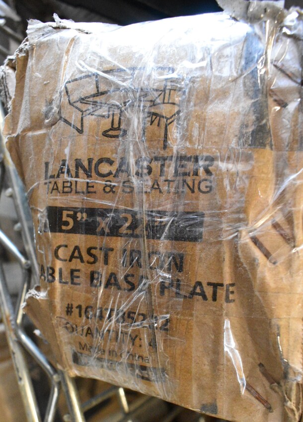 4 BRAND NEW SCRATCH AND DENT! Items Including Lancaster Table & Seating 164TB5222 5" x 22" Straight Cast Iron Table Base Plate, Avantco 178A3PCKIT4 3" Swivel Plate Casters with Mounting Hardware - 4/Set, 164TB2222 Lancaster Table & Seating 22" x 22" Cross Cast Iron Table Base Plate, 164TS1000 Lancaster Table & Seating 10" Cast Iron Table Base Spider. 4 Times Your Bid!  - Image 3 of 6